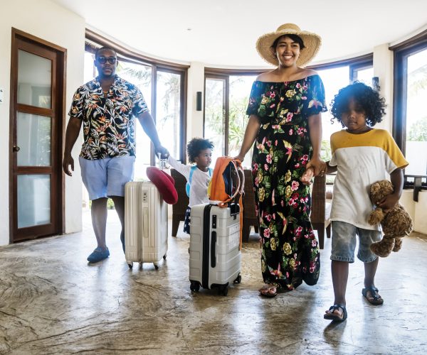 Family staying at a hotel